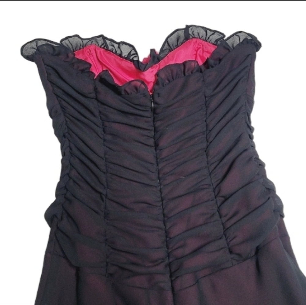 Vintage Zum Zum MCR Black Pink Chiffon Ruffle Sweetheart Neckline Hi-low Dress 6 - Picture 7 of 11